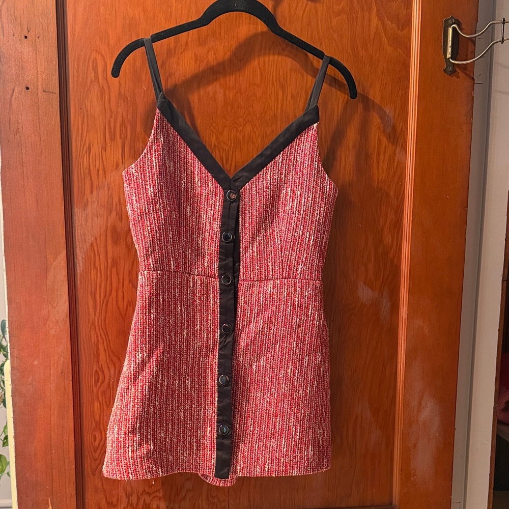 Maje Red and Black Button-Front Tweed Romper